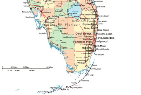 southern florida map with cities labeled.